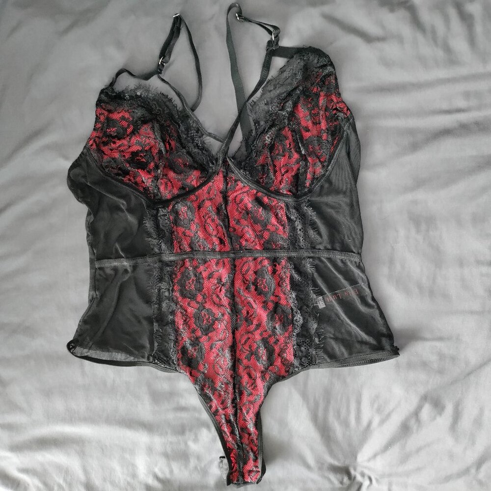 Sheer Lace Bodysuit Eyelash Snap Crotch Teddy - Picture 3 of 5